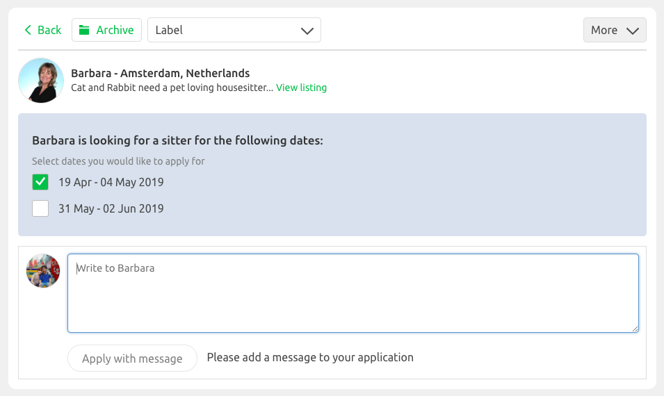 Trustedhousesitters - Solicitar sit